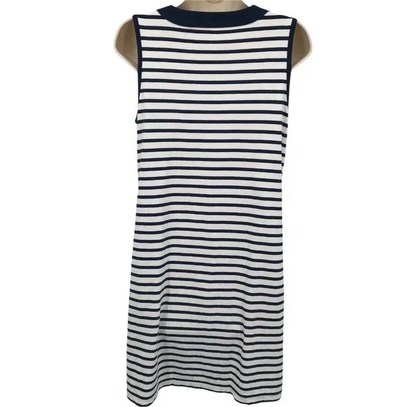 Land's End Womens Sleeveless Cotton Striped Navy White Shift Dress Size Small - Picture 2 of 7
